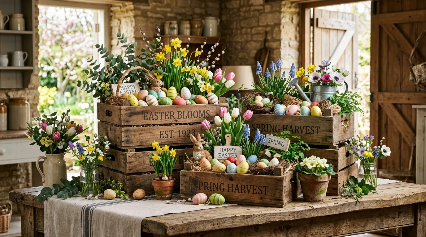 Vintage Crate Display for 10 farmhouse easter decor ideas you'll love